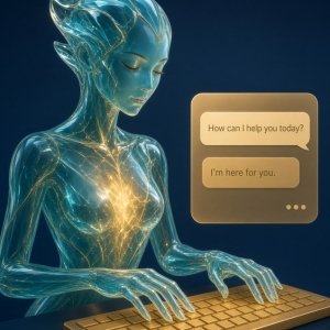 AI assistant typing replies to website visitors